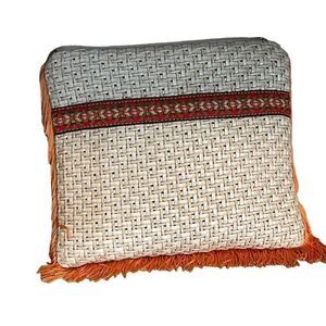 Takis‎ Adamopoulos Straw Wicker Woven Fringe Clutch made in Santorini Tan/Orange